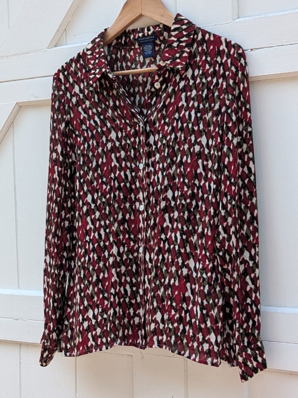 Doncaster Collection 100% Silk Abstract Geometric Button Down Shirt Blouse